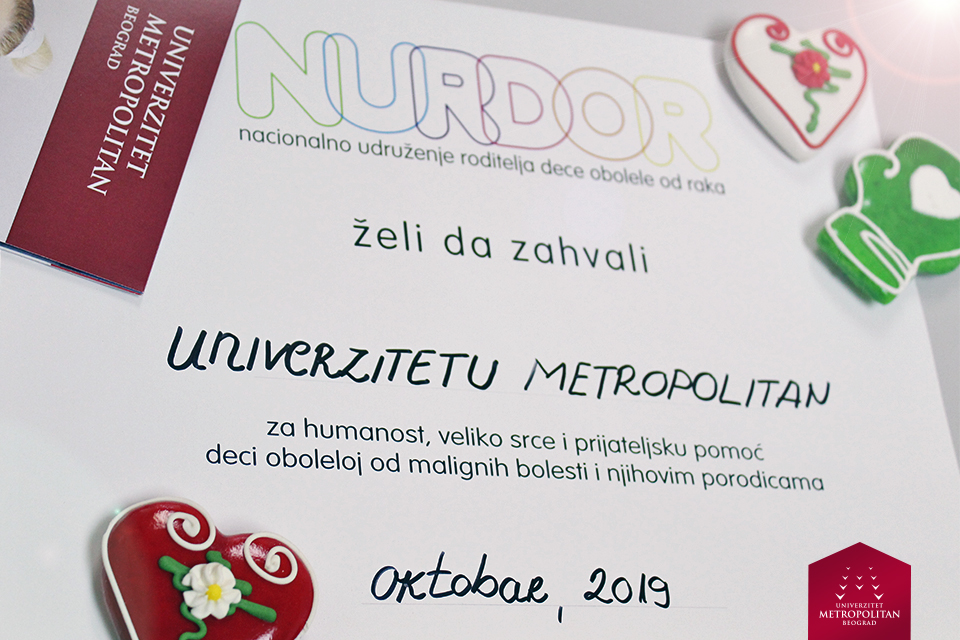 Udruženje NURDOR dodelilo zahvalnicu Univerzitetu Metropolitan