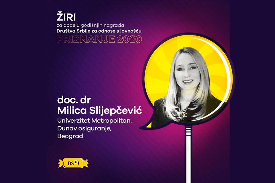 Profesorka dr Milica Slijepčević kao dugogodišnji član žirija za dodelu nagrada DSOJ – PRiZNANJE 2020.