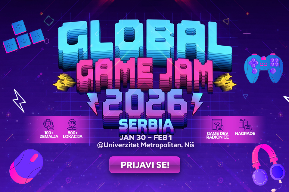 Najveći svetski gejming događaj stiže u Niš: Global Game Jam 2026 na Univerzitetu Metropolitan